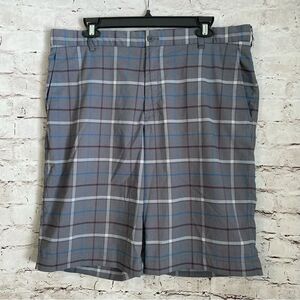 Nike Golf Shorts Gray Blue Plaid Flat Front Pockets Men’s Size 36